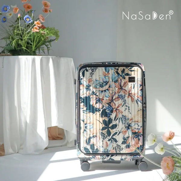 【納莎登 NaSaDen】★25吋 萊茵系列前開行李箱 經典花色版 洋槐杏/粉小花